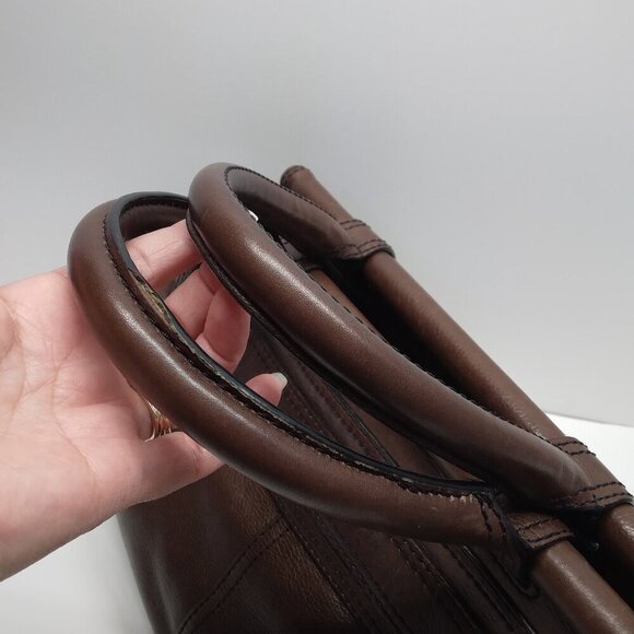 Fossil Maddox Brown Leather Bar Satchel Handbag - Picture 6 of 16
